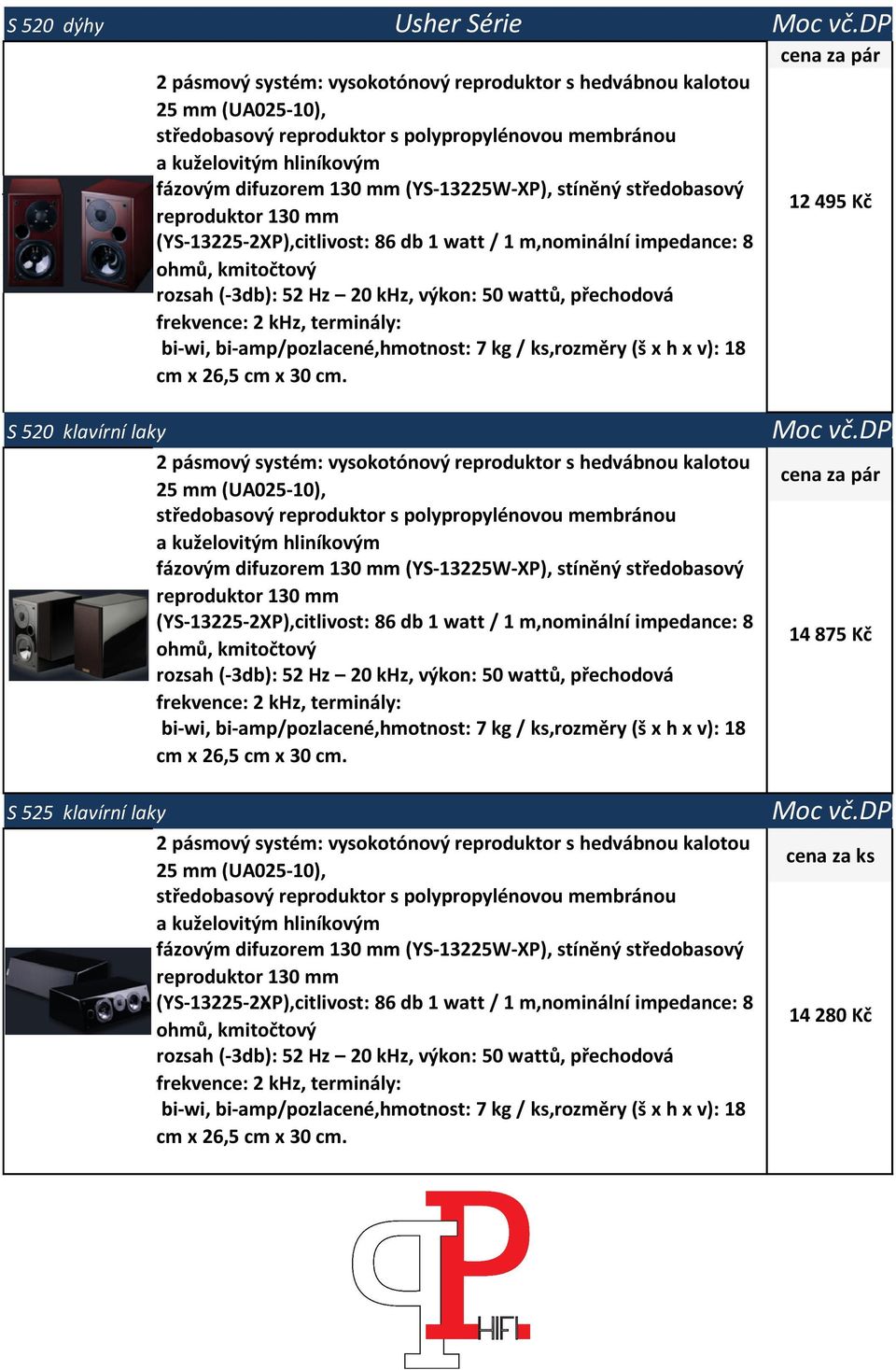 středobasový reproduktor 130 mm (YS-13225-2XP),citlivost: 86 db 1 watt / 1 m,nominální impedance: 8 ohmů, kmitočtový rozsah (-3db): 52 Hz 20 khz, výkon: 50 wattů, přechodová frekvence: 2 khz,