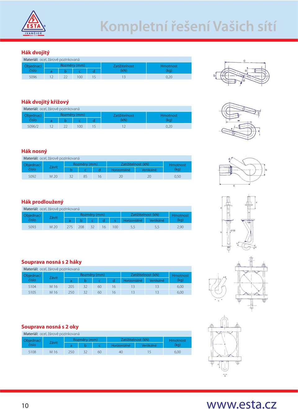 Vertikálně 5093 M 20 275 208 32 16 100 5,5 5,5 2,90 Souprava nosná s 2 háky Rozměry Zatížitelnost Závit a b c d Horizontálně Vertikálně 5104 M 16 205 32 60 16