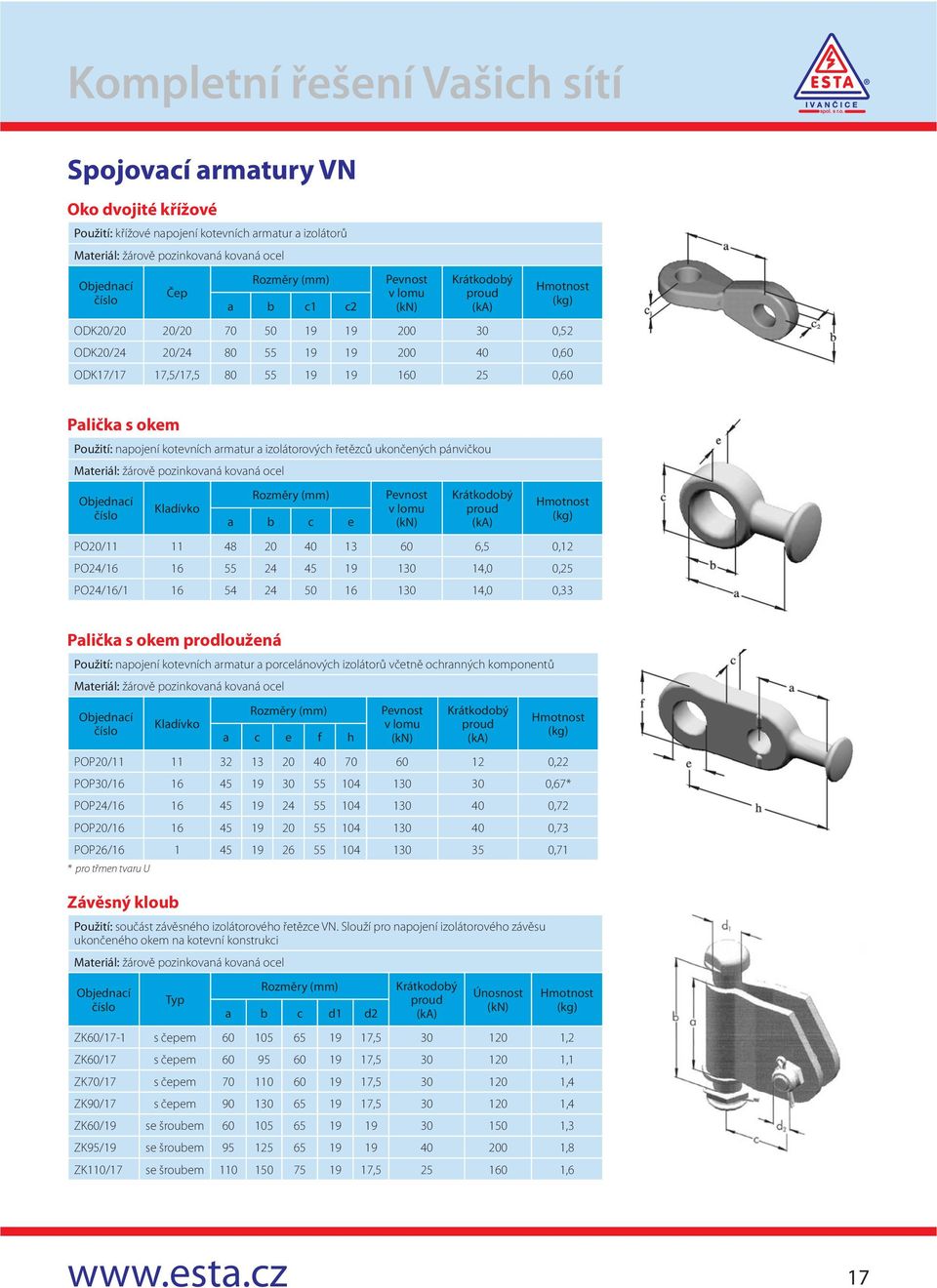 ukončených pánvičkou Materiál: žárově pozinkovaná kovaná ocel Rozměry Pevnost Krátkodobý Kladívko v lomu proud a b c e (ka) PO20/11 11 48 20 40 13 60 6,5 0,12 PO24/16 16 55 24 45 19 130 14,0 0,25
