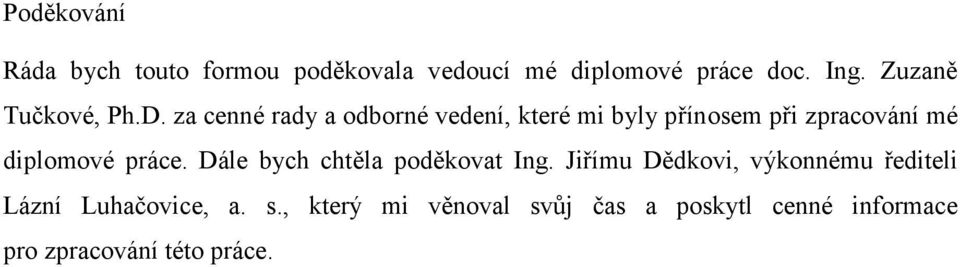 za cenné rady a odborné vedení, které mi byly přínosem při zpracování mé diplomové práce.