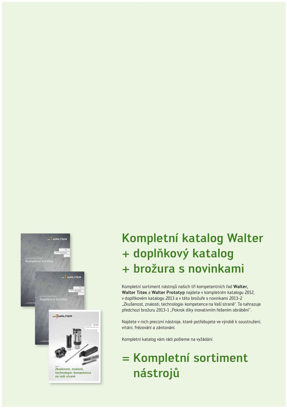 kompetentních řad Walter, Walter Titex a Walter Prototyp najdete v kompletním katalogu 2012, v doplňkovém katalogu 2013 a v této brožuře s novinkami 2013-2 Zkušenost, znalosti, technologie: