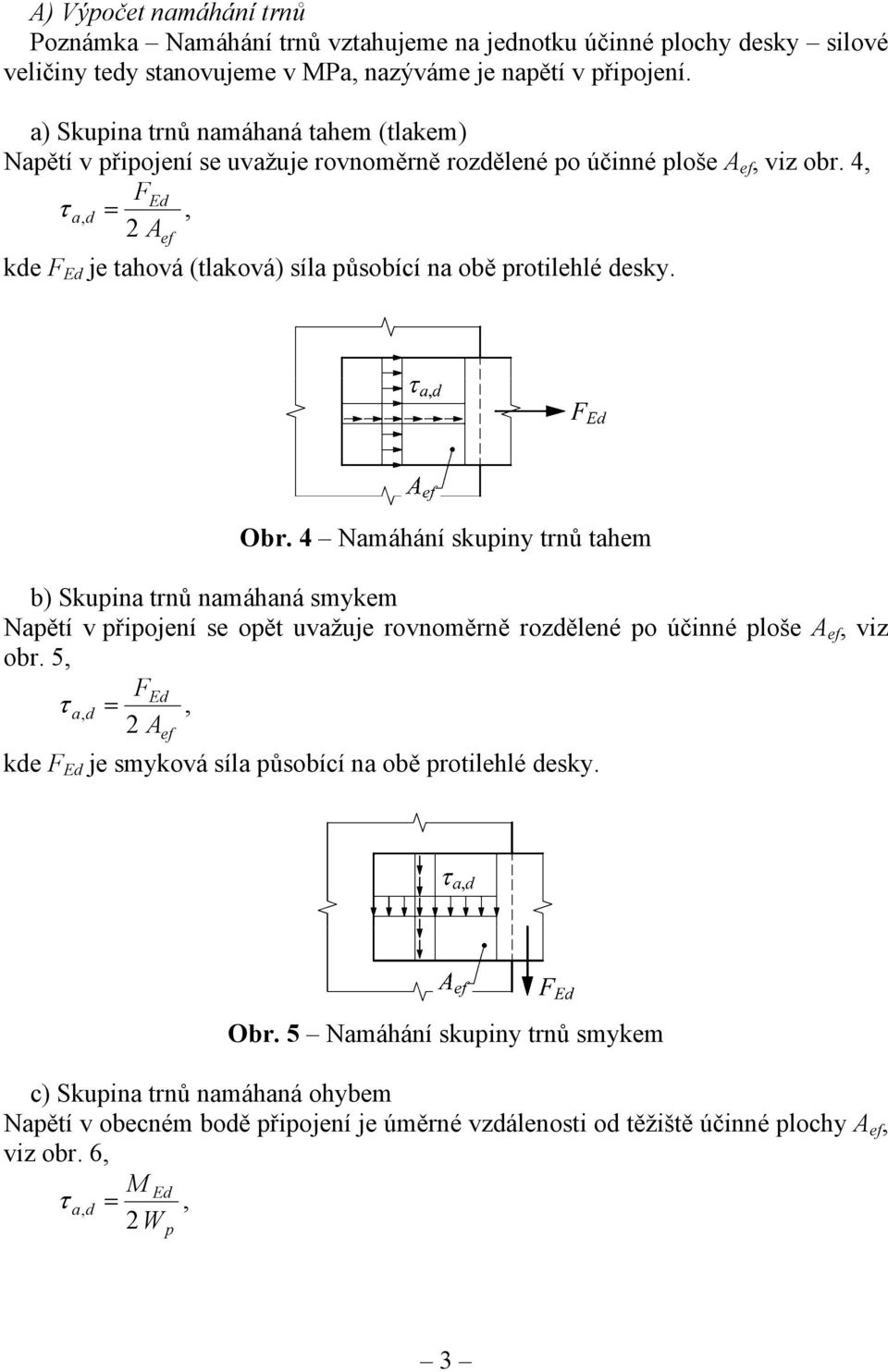 4, FEd τ a, d =, 2 Aef kde F Ed je tahová (tlaková) síla působící na obě protilehlé desky. Obr.