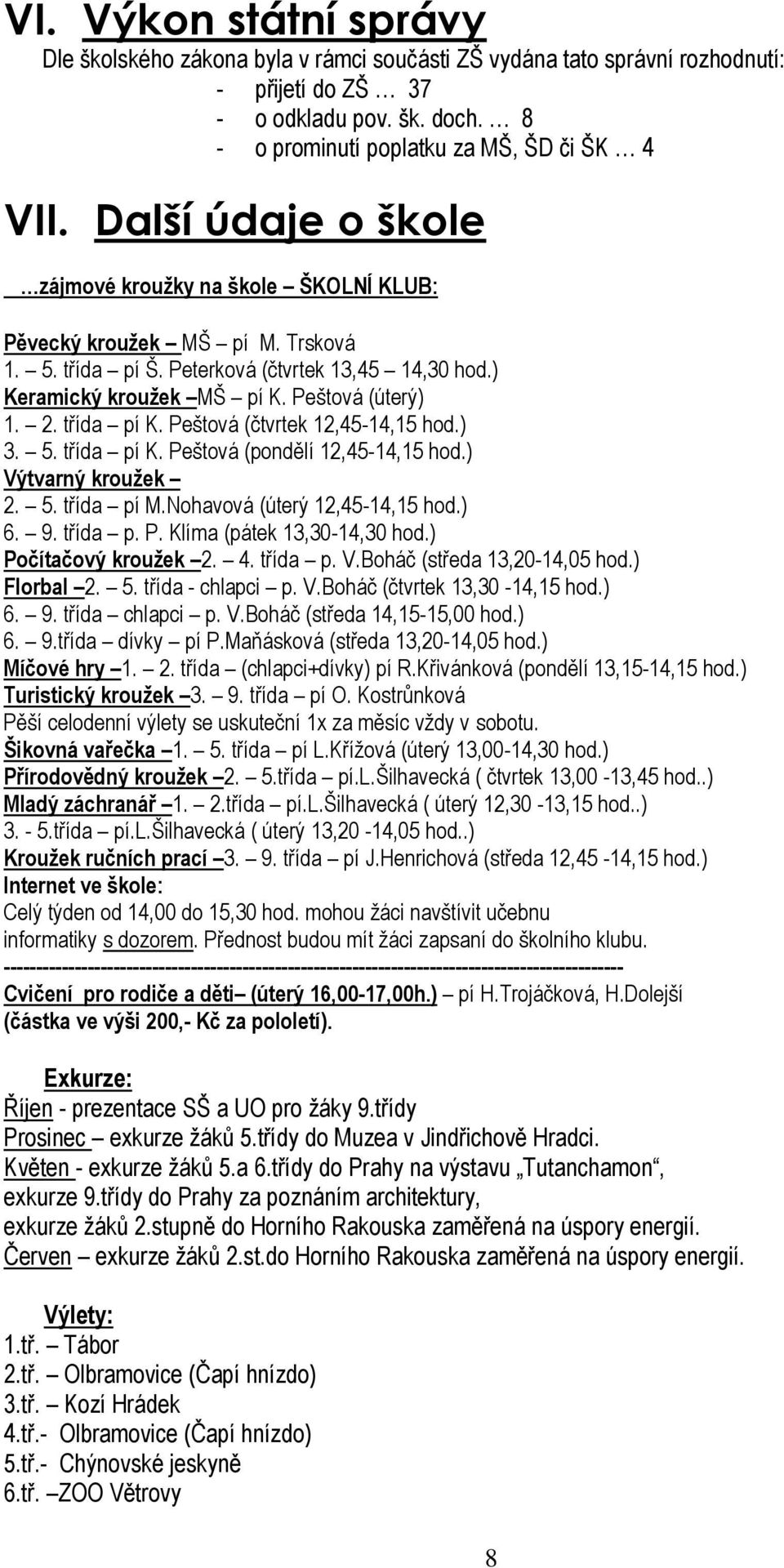 třída pí K. Peštová (čtvrtek 12,45-14,15 hod.) 3. 5. třída pí K. Peštová (pondělí 12,45-14,15 hod.) Výtvarný kroužek 2. 5. třída pí M.Nohavová (úterý 12,45-14,15 hod.) 6. 9. třída p. P. Klíma (pátek 13,30-14,30 hod.