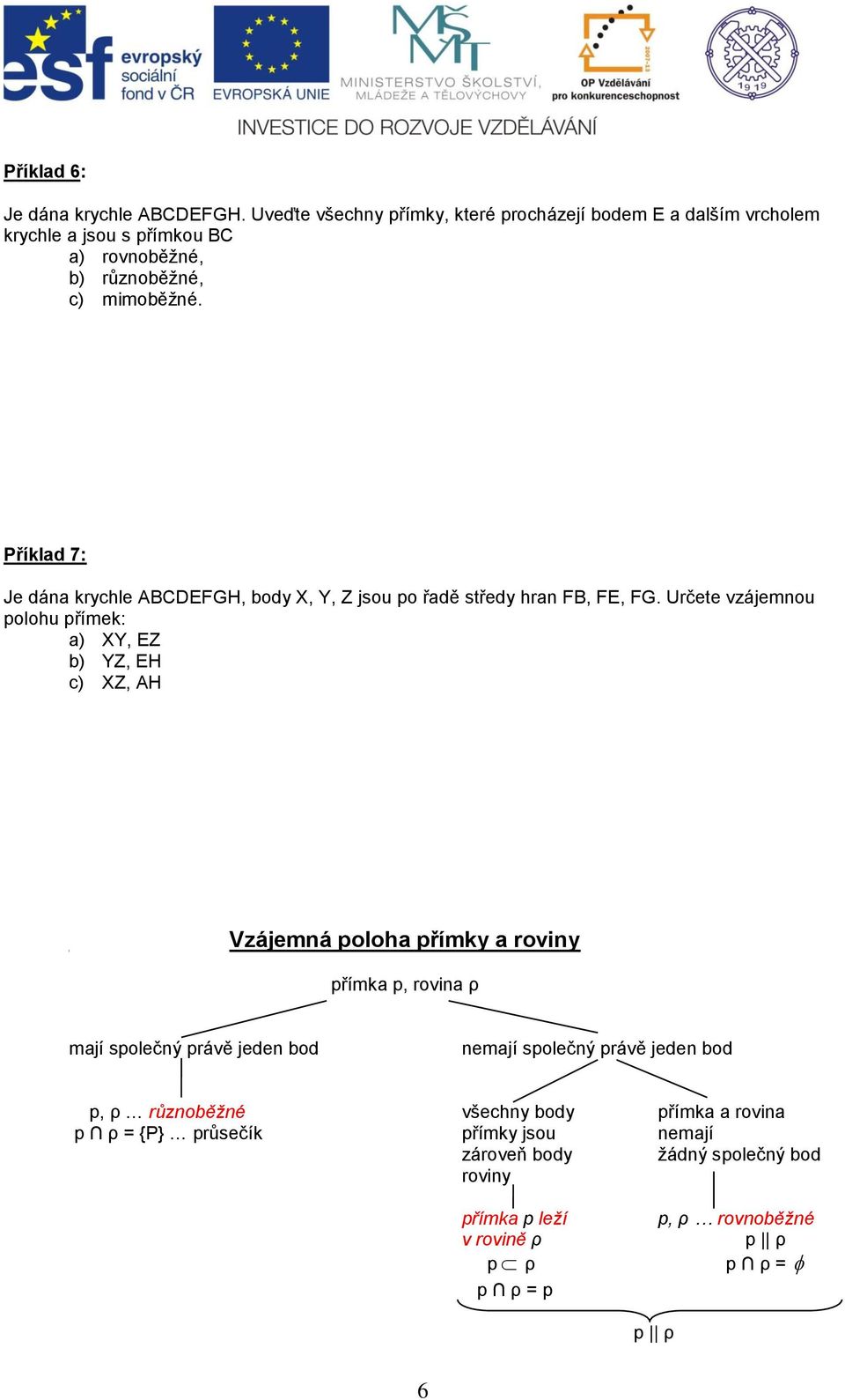 Příklad 7: Je dána krychle ABCDEFGH, body X, Y, Z jsou po řadě středy hran FB, FE, FG.