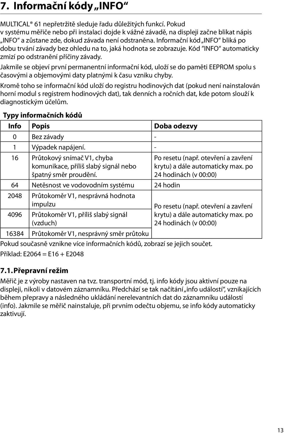 Informační kód INFO bliká po dobu trvání závady bez ohledu na to, jaká hodnota se zobrazuje. Kód INFO automaticky zmizí po odstranění příčiny závady.