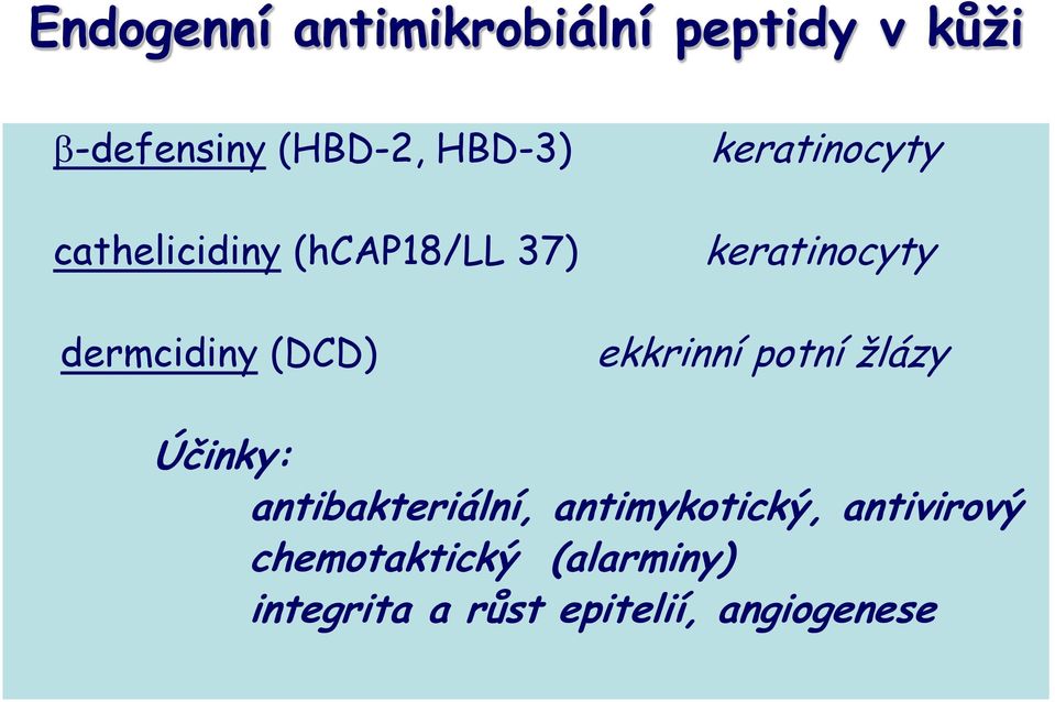 keratinocyty ekkrinní potní žlázy Účinky: antibakteriální,