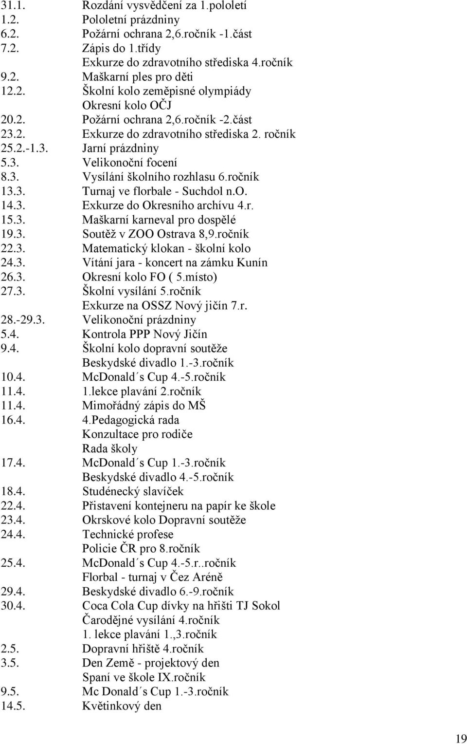 ročník 13.3. Turnaj ve florbale - Suchdol n.o. 14.3. Exkurze do Okresního archívu 4.r. 15.3. Maškarní karneval pro dospělé 19.3. Soutěž v ZOO Ostrava 8,9.ročník 22.3. Matematický klokan - školní kolo 24.