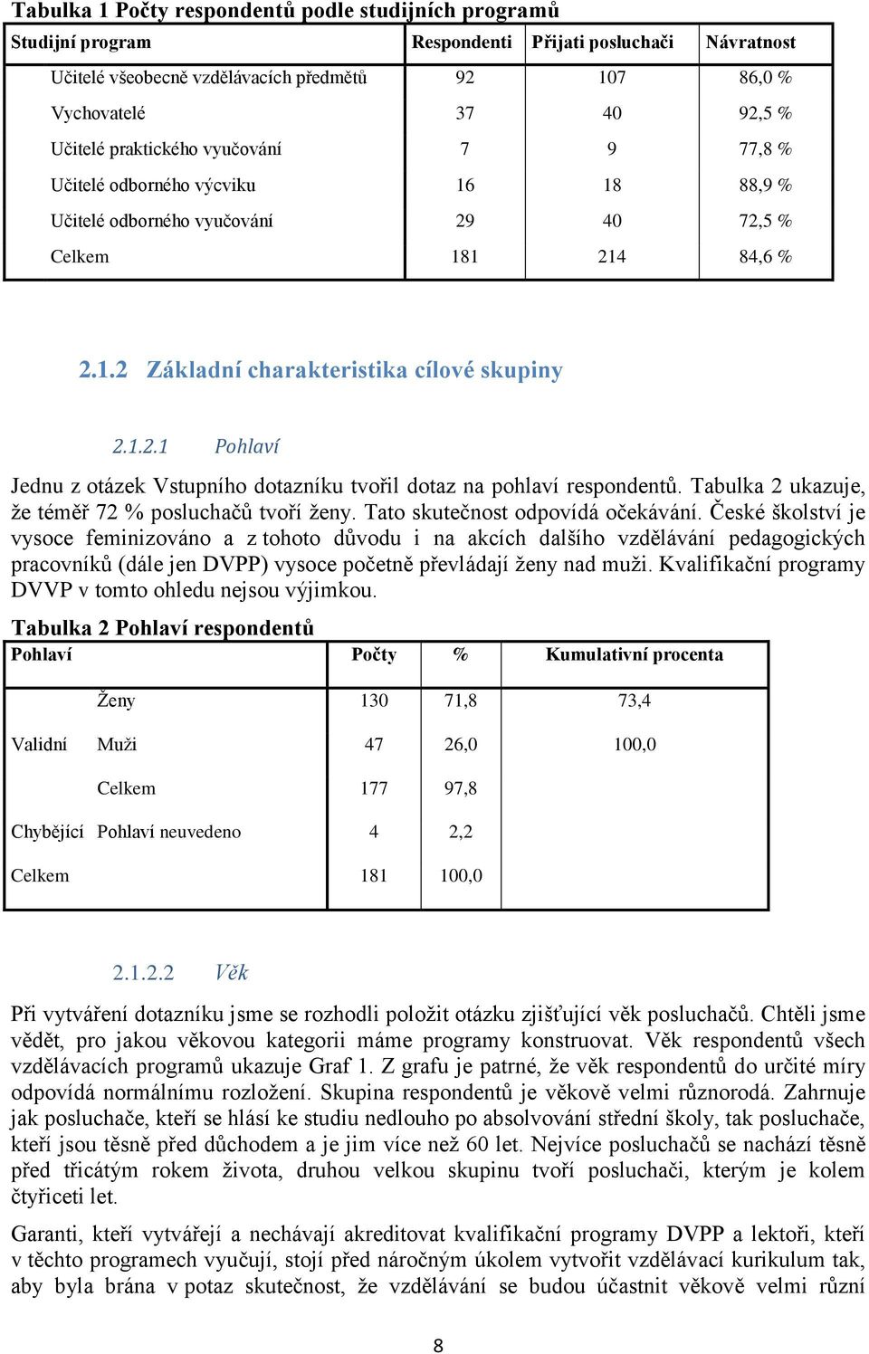 Tabulka 2 ukazuje, že téměř 72 % posluchačů tvoří ženy. Tato skutečnost odpovídá očekávání.