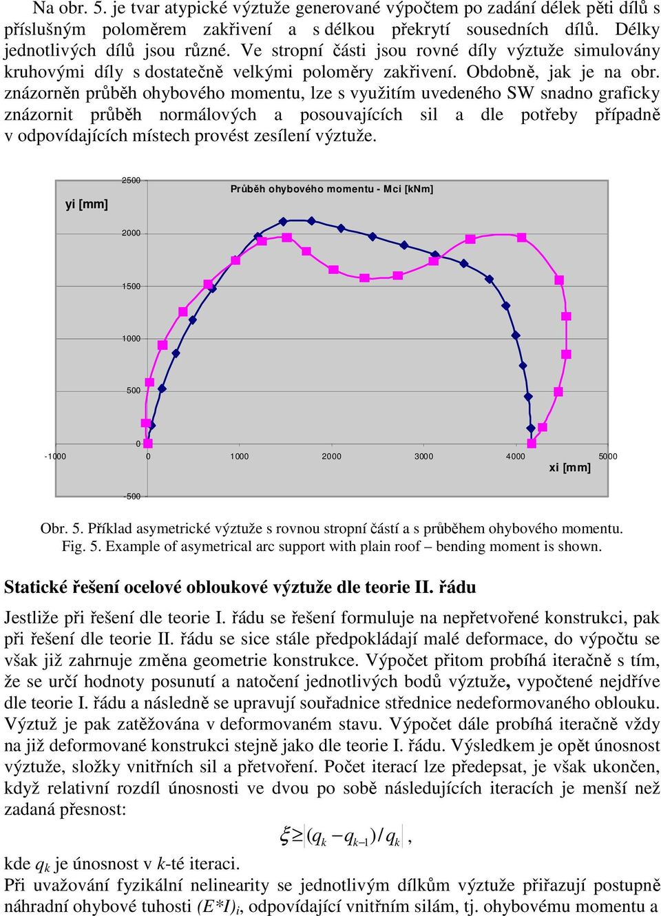 znázorněn průběh ohybového momentu, lze s využitím uvedeného SW snadno graficky znázornit průběh normálových a posouvajících sil a dle potřeby případně v odpovídajících místech provést zesílení