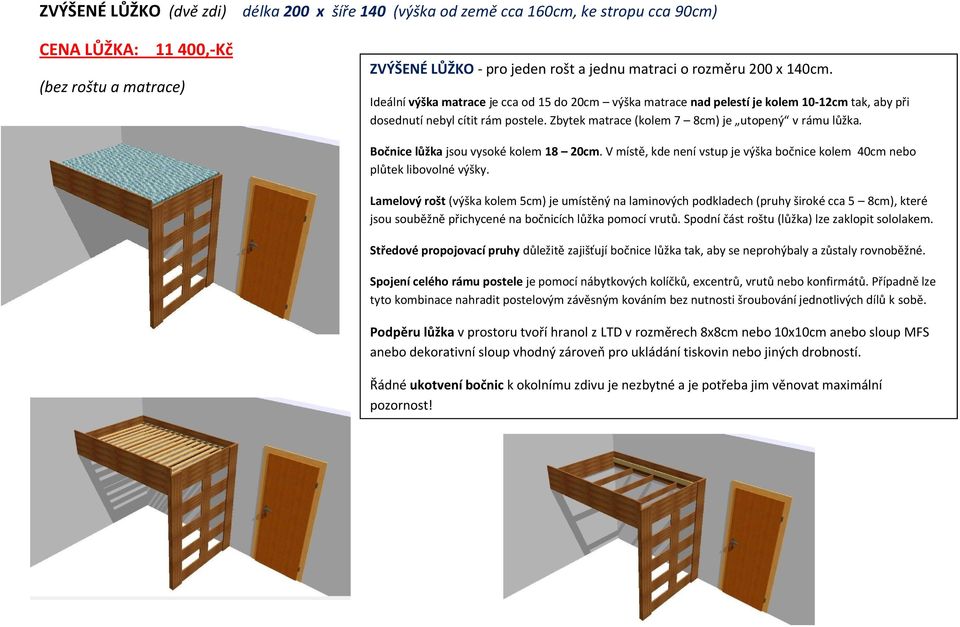 V místě, kde není vstup je výška bočnice kolem 40cm nebo plůtek libovolné výšky.