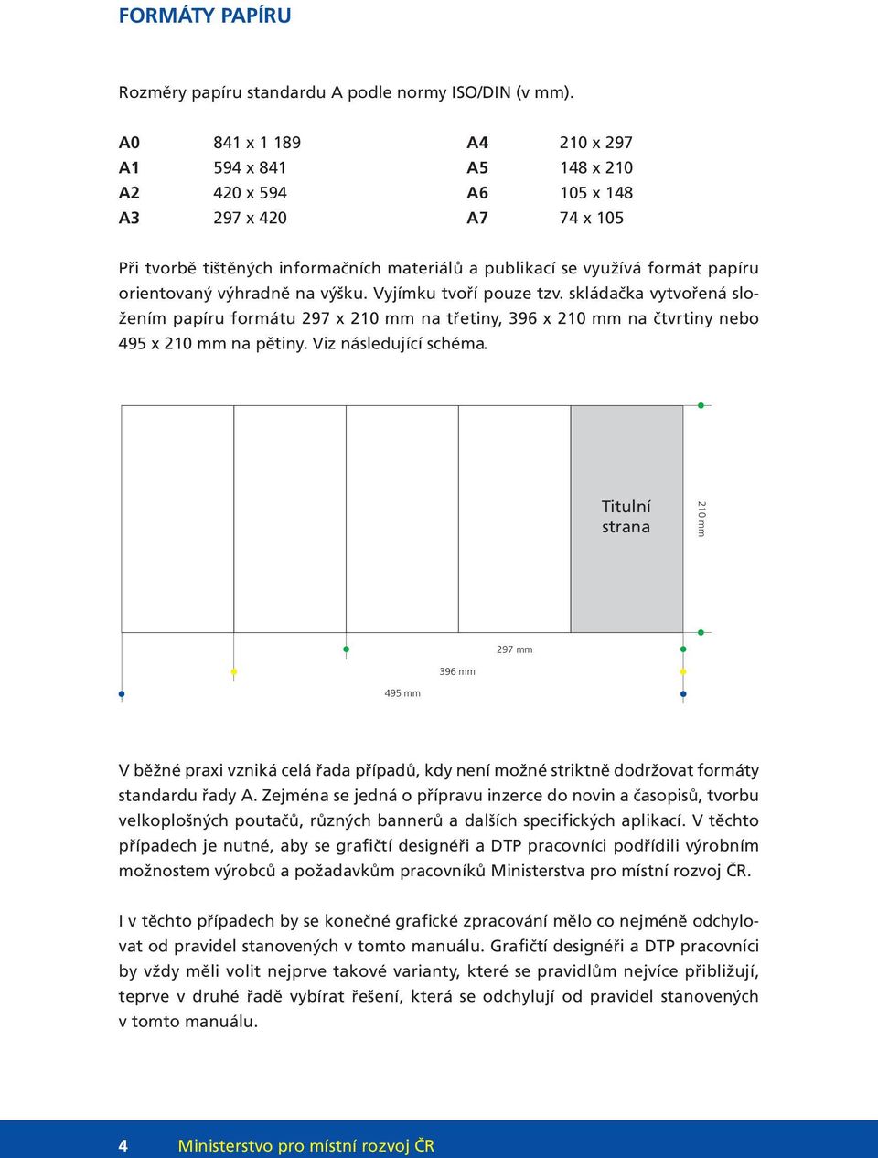 výhradně na výšku. Vyjímku tvoří pouze tzv. skládačka vytvořená složením papíru formátu 297 x 210 mm na třetiny, 396 x 210 mm na čtvrtiny nebo 495 x 210 mm na pětiny. Viz následující schéma.