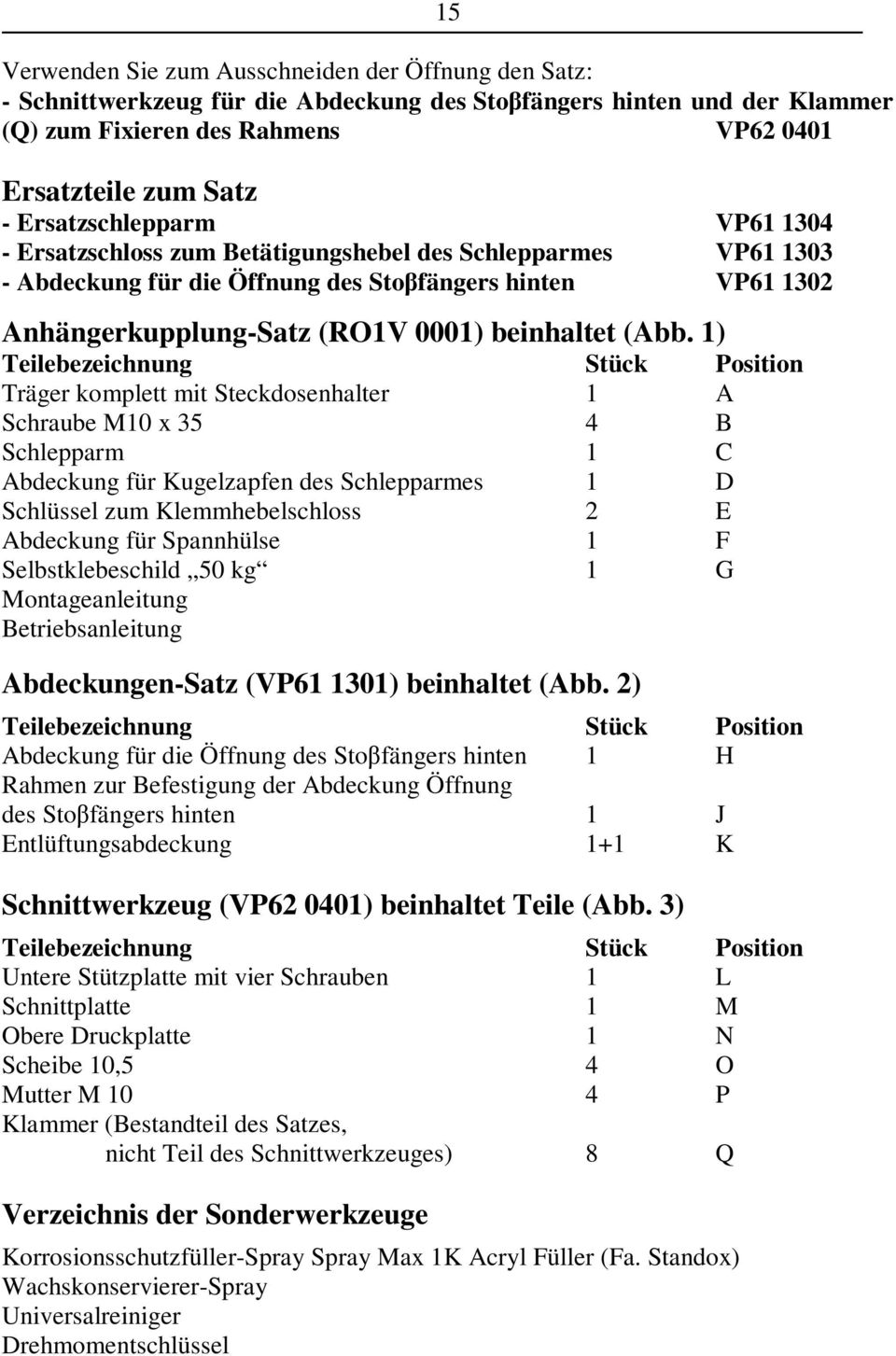 (Abb. 1) Teilebezeichnung Stück Position Träger komplett mit Steckdosenhalter 1 A Schraube M10 x 35 4 B Schlepparm 1 C Abdeckung für Kugelzapfen des Schlepparmes 1 D Schlüssel zum Klemmhebelschloss 2