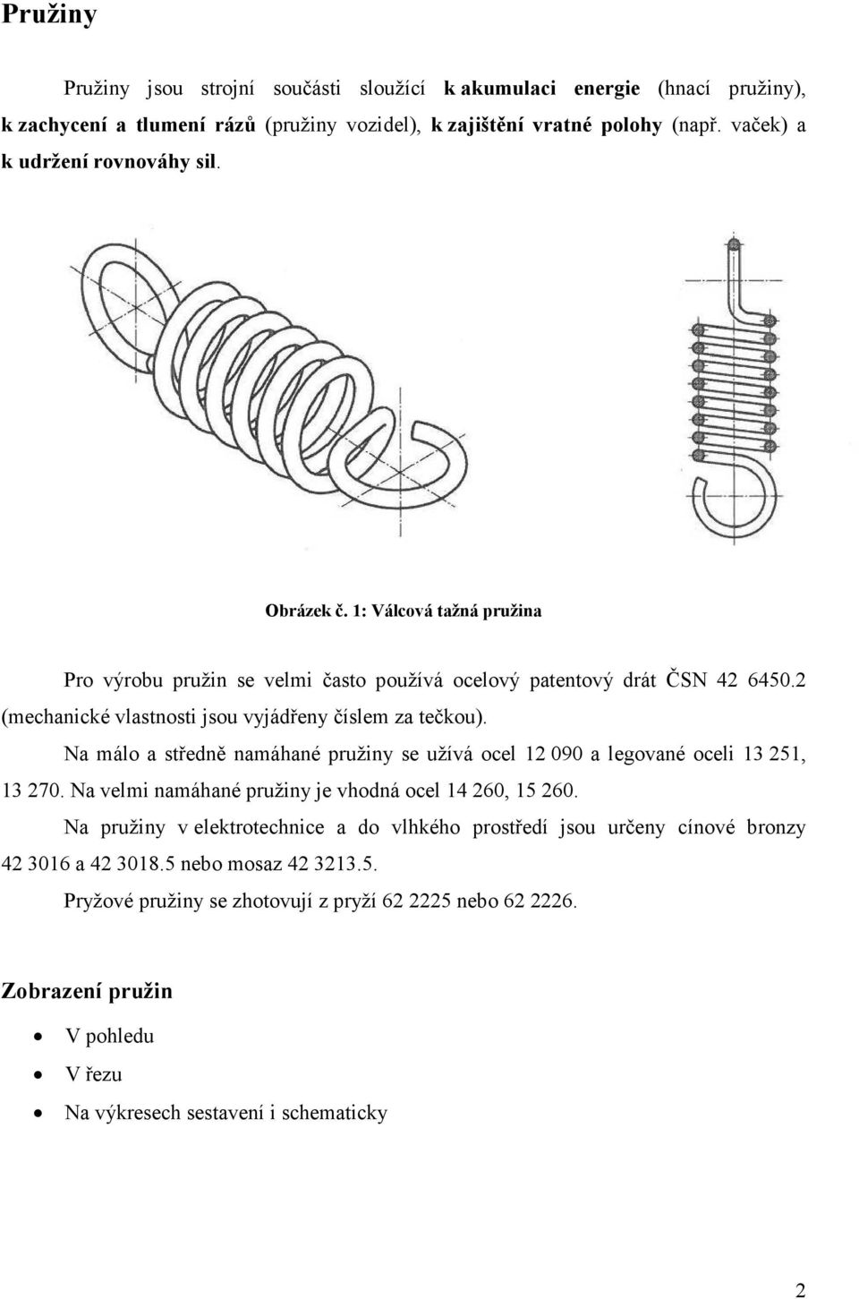 2 (mechanické vlastnosti jsou vyjádřeny číslem za tečkou). Na málo a středně namáhané pružiny se užívá ocel 12 090 a legované oceli 13 251, 13 270.