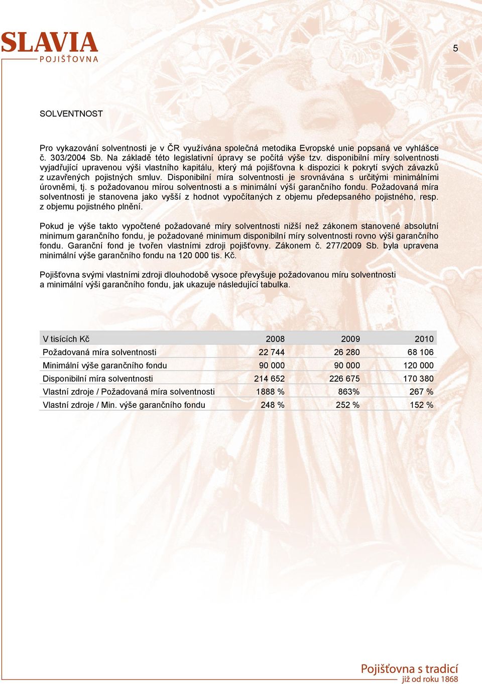 Disponibilní míra solventnosti je srovnávána s určitými minimálními úrovněmi, tj. s požadovanou mírou solventnosti a s minimální výší garančního fondu.