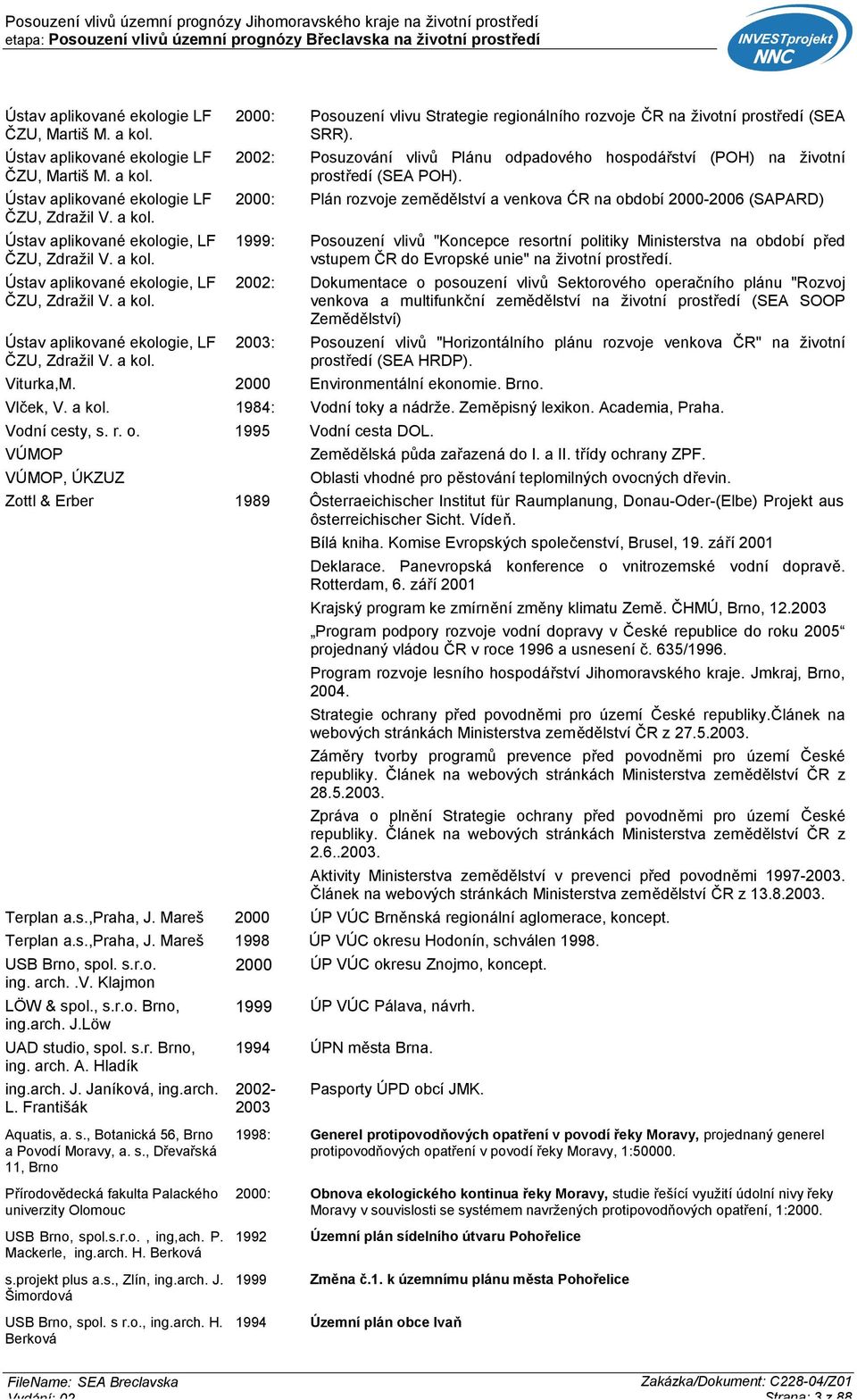 2002: Posuzování vlivů Plánu odpadového hospodářství (POH) na životní prostředí (SEA POH).