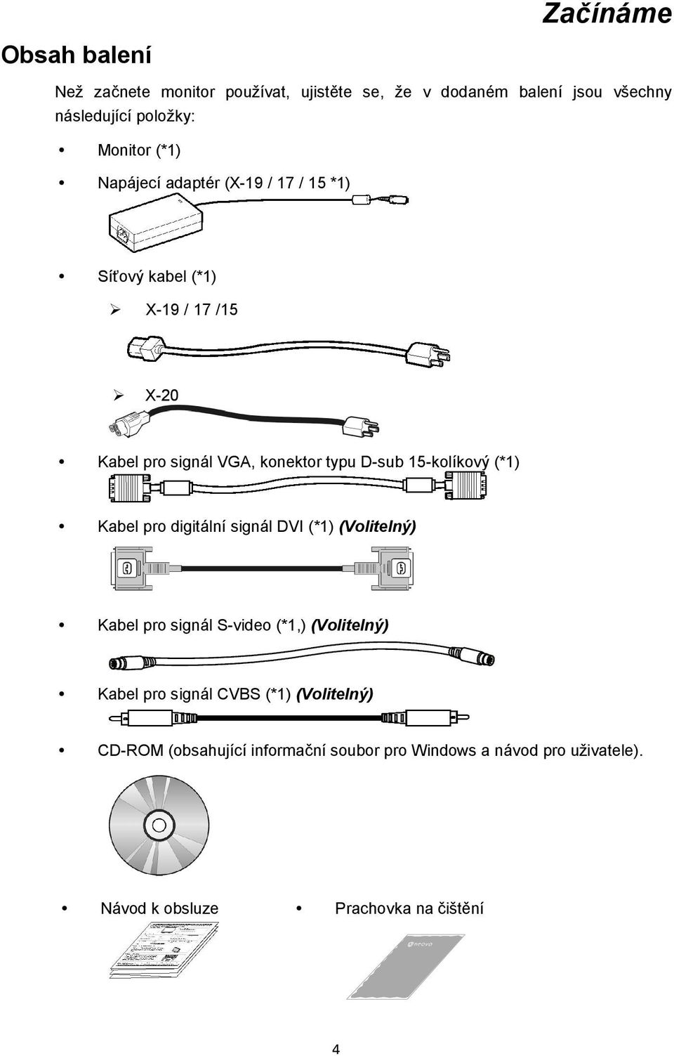 15-kolíkový (*1) Kabel pro digitální signál DVI (*1) (Volitelný) Kabel pro signál S-video (*1,) (Volitelný) Kabel pro signál