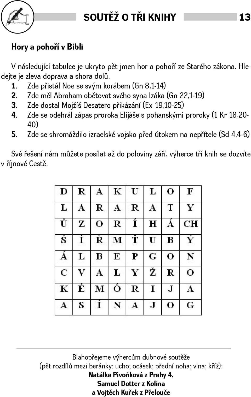 Zde se shromádilo izraelské vojsko pøed útokem na nepøítele (Sd 4,4-6) Své øeení nám mùete posílat a do poloviny záøí, výherce tøí knih se dozvíte v øíjnové Cestì.