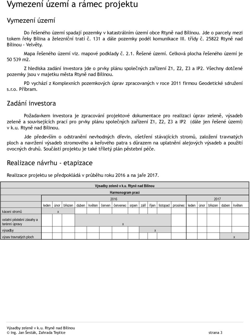 Z hlediska zadání investora jde o prvky plánu společných zařízení Z1, Z2, Z3 a IP2. Všechny dotčené pozemky jsou v majetku města Rtyně nad Bílinou.