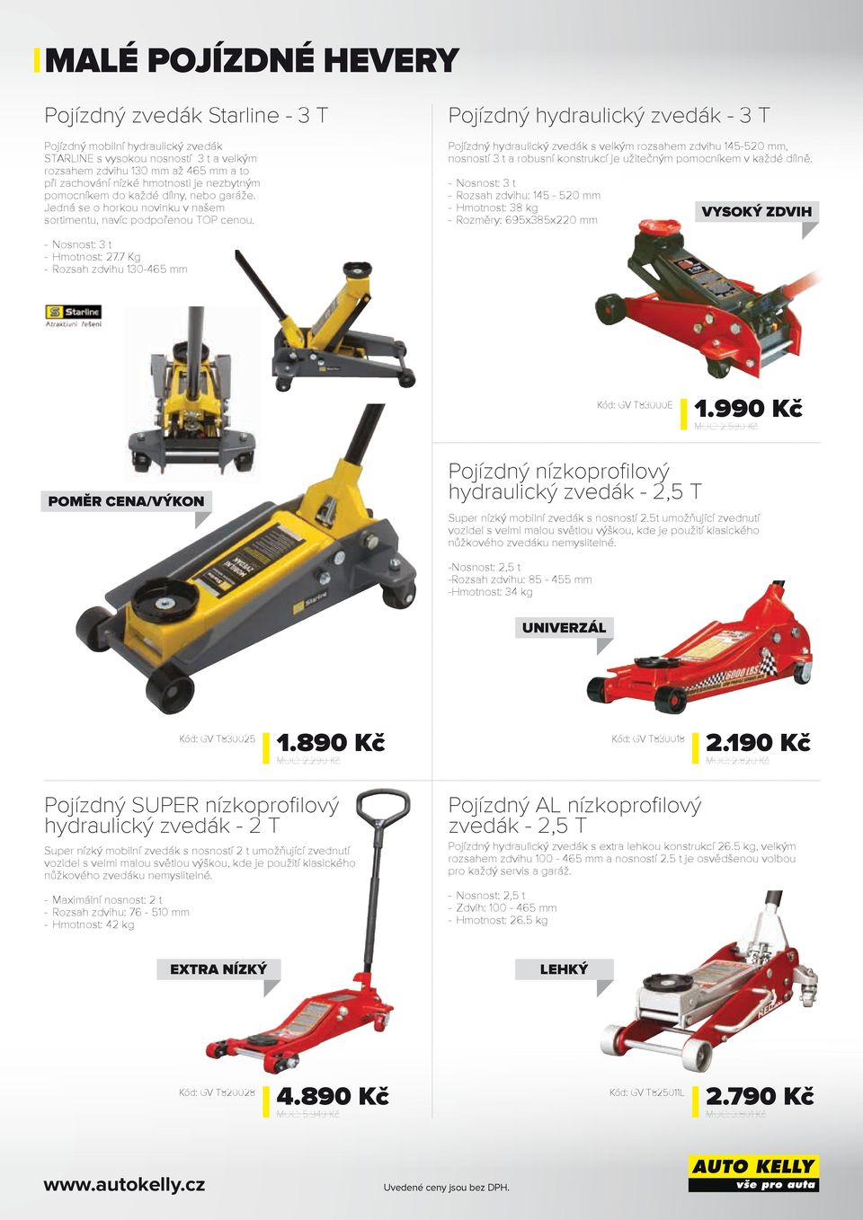 Pojízdný hydraulický zvedák - 3 T Pojízdný hydraulický zvedák s velkým rozsahem zdvihu 145-520 mm, nosností 3 t a robusní konstrukcí je užitečným pomocníkem v každé dílně.