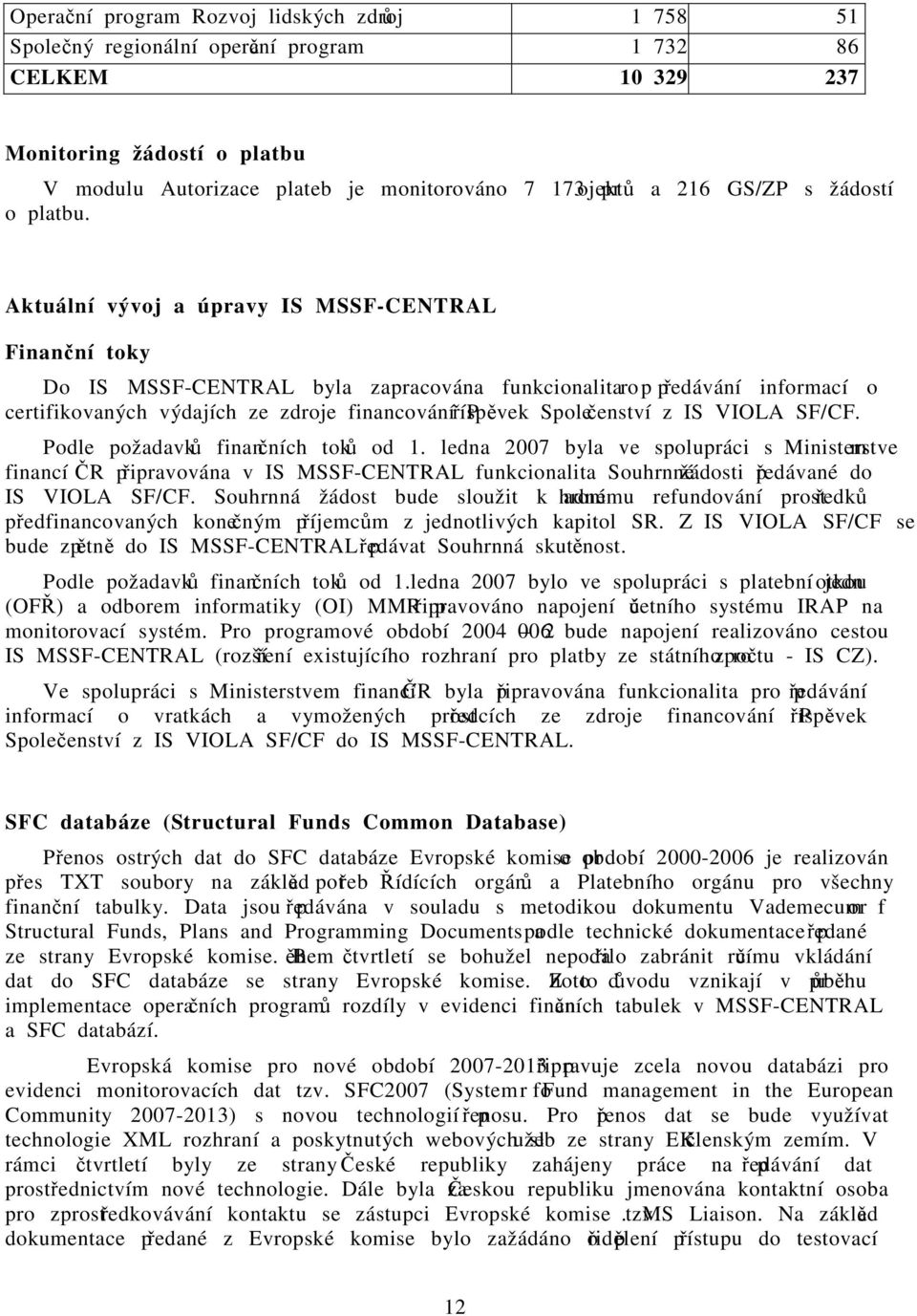 Aktuální vývoj a úpravy IS MSSF-CENTRAL Finanční toky Do IS MSSF-CENTRAL byla zapracována funkcionalita pro předávání informací o certifikovaných výdajích ze zdroje financování Příspěvek Společenství