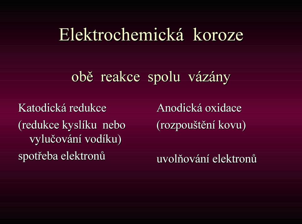 nebo vylučování vodíku) spotřeba elektronů