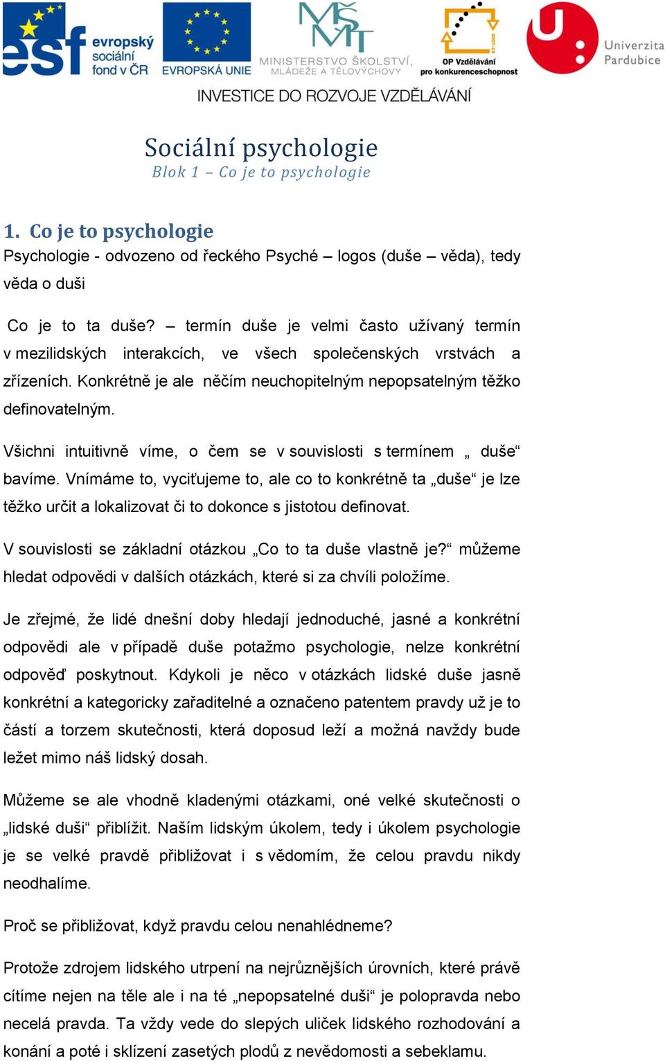 Všichni intuitivně víme, o čem se v souvislosti s termínem duše bavíme. Vnímáme to, vyciťujeme to, ale co to konkrétně ta duše je lze těžko určit a lokalizovat či to dokonce s jistotou definovat.