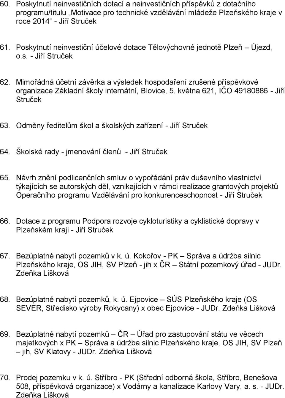 Mimořádná účetní závěrka a výsledek hospodaření zrušené příspěvkové organizace Základní školy internátní, Blovice, 5. května 621, IČO 49180886 - Jiří Struček 63.