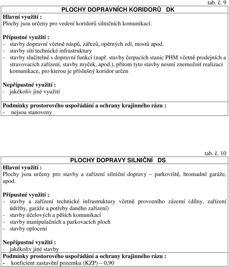 ), přitom tyto stavby nesmí znemožnit realizaci komunikace, pro kterou je příslušný koridor určen - jakékoliv jiné využití tab. č.