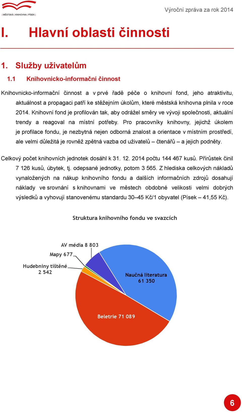 roce 2014. Knihovní fond je profilován tak, aby odrážel směry ve vývoji společnosti, aktuální trendy a reagoval na místní potřeby.