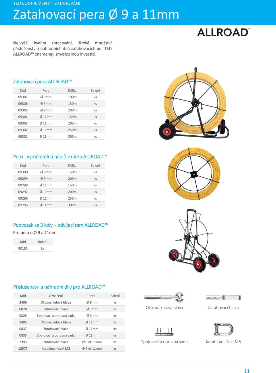 vyměnitelná náplň v rámu ALLROAD Kód Pero Délka Balení 09300 Ø 9mm 150m ks 09299 Ø 9mm 200m ks 09298 Ø 11mm 150m ks 09297 Ø 11mm 200m ks 09296 Ø 11mm 250m ks 09295 Ø 11mm 300m ks Podvozek se 3 koly +