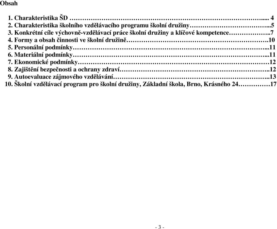 Formy a obsah činnosti ve školní družině.10 5. Personální podmínky...11 6. Materiální podmínky...11 7.