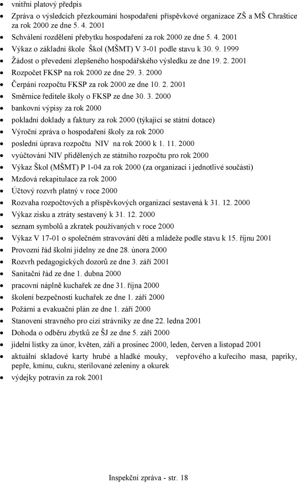 1999 Žádost o převedení zlepšeného hospodářského výsledku ze dne 19. 2. 2001 Rozpočet FKSP na rok 2000 ze dne 29. 3. 2000 Čerpání rozpočtu FKSP za rok 2000 ze dne 10. 2. 2001 Směrnice ředitele školy o FKSP ze dne 30.