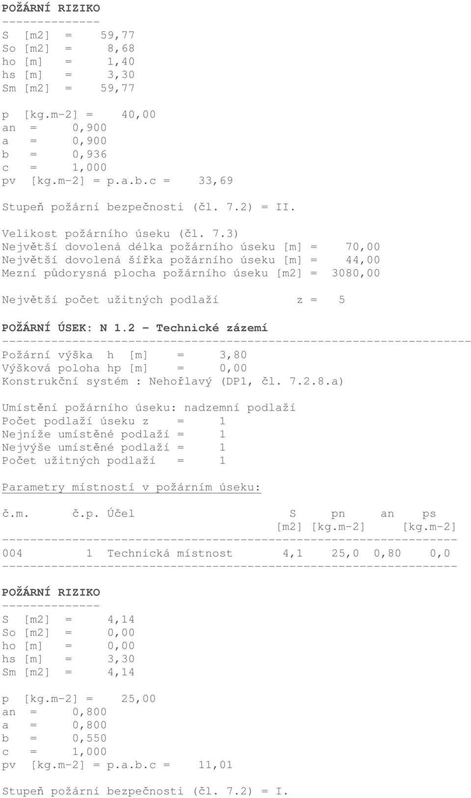 3) Největší dovolená délka požárního úseku [m] = 70,00 Největší dovolená šířka požárního úseku [m] = 44,00 Mezní půdorysná plocha požárního úseku [m2] = 3080,00 Největší počet užitných podlaží z = 5