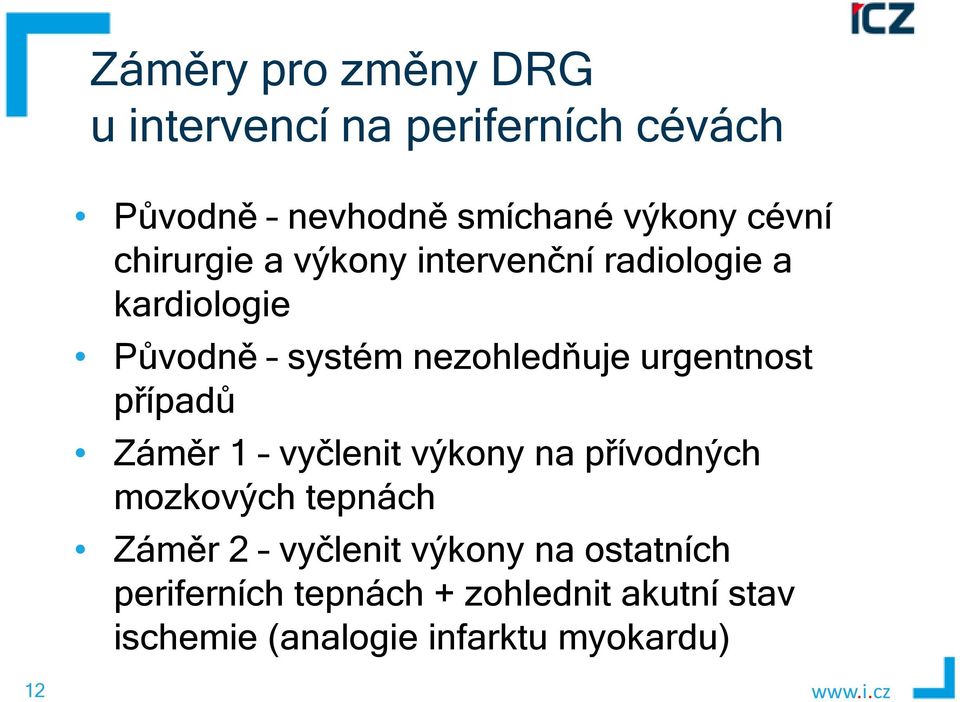 urgentnost případů Záměr 1 vyčlenit výkony na přívodných mozkových tepnách Záměr 2 vyčlenit