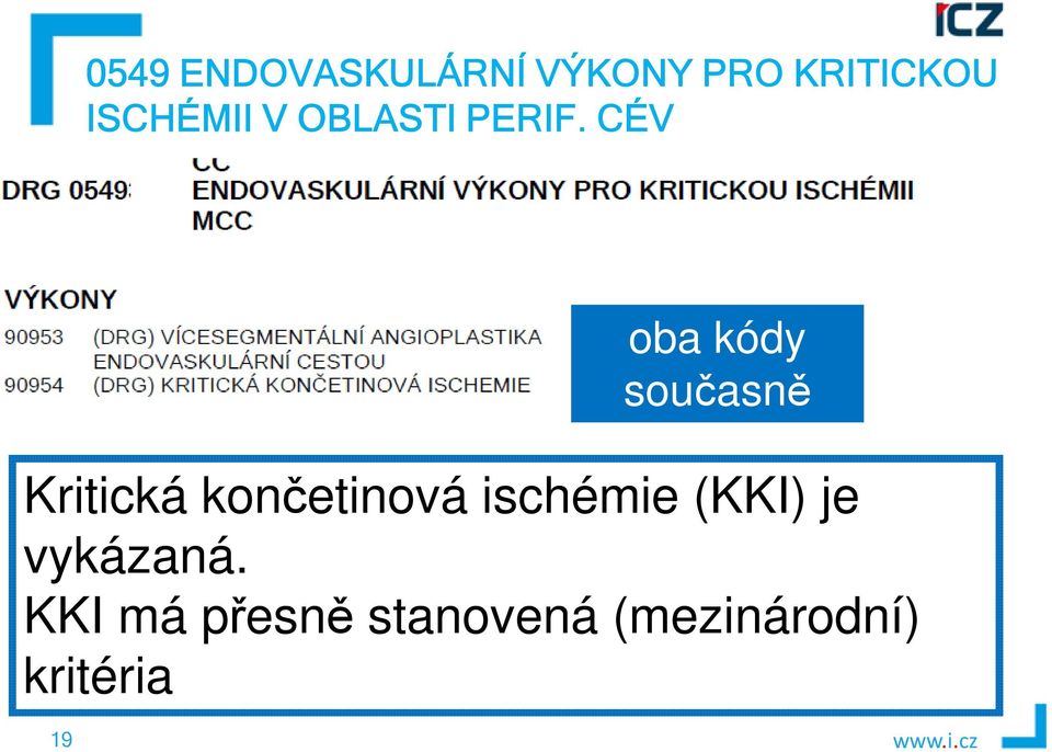 CÉV oba kódy současně Kritická končetinová