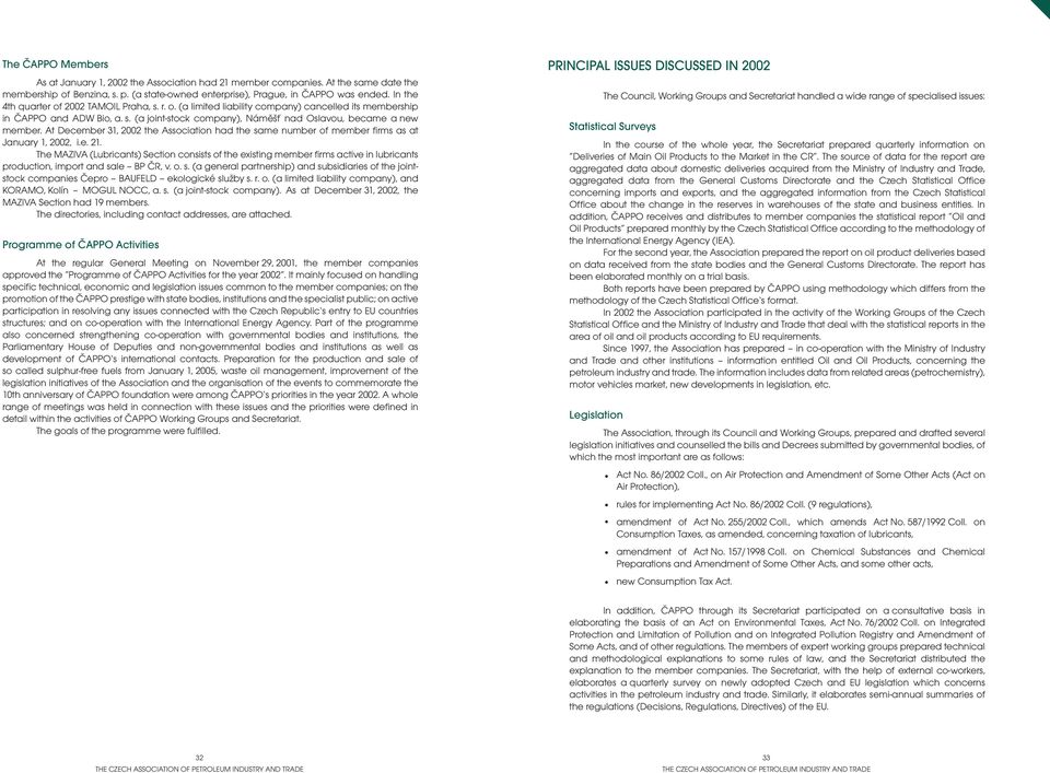 At December 31, 2002 the Association had the same number of member firms as at January 1, 2002, i.e. 21.