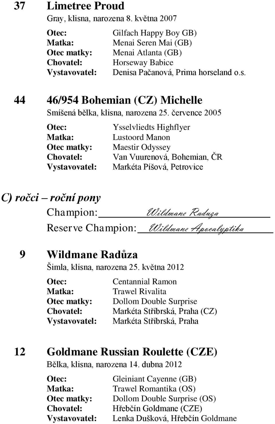 Apocalyptika 9 Wildmane Radůza Šimla, klisna, narozena 25.