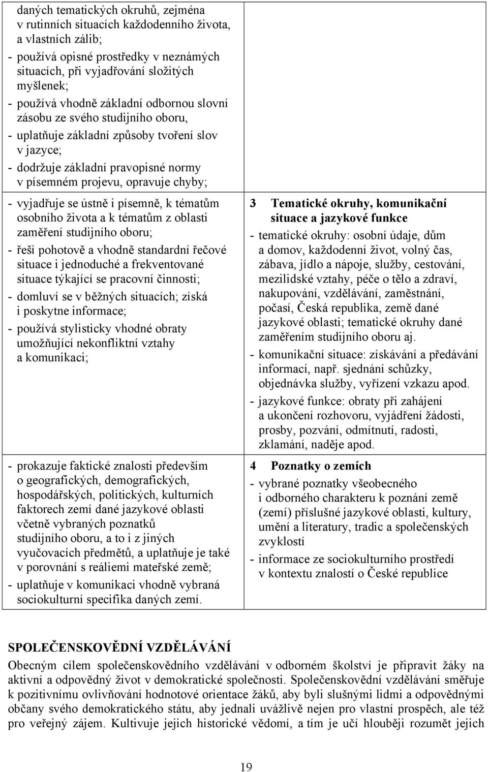 vyjadřuje se ústně i písemně, k tématům osobního života a k tématům z oblasti zaměření studijního oboru; - řeší pohotově a vhodně standardní řečové situace i jednoduché a frekventované situace