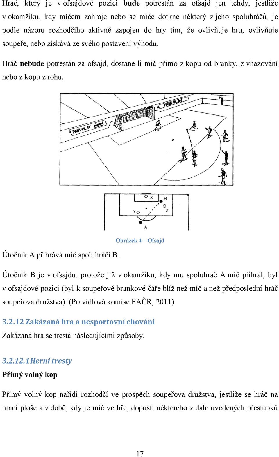 Obrázek 4 Ofsajd Útočník A přihrává míč spoluhráči B.