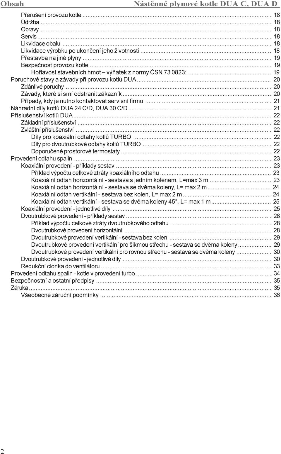 .. 20 Závady, které si smí odstranit zákazník... 20 Pøípady, kdy je nutno kontaktovat servisní firmu... 21 Náhradní díly kotlù DUA 24 C/D, DUA 30 C/D... 21 Pøíslušenství kotlù DUA.