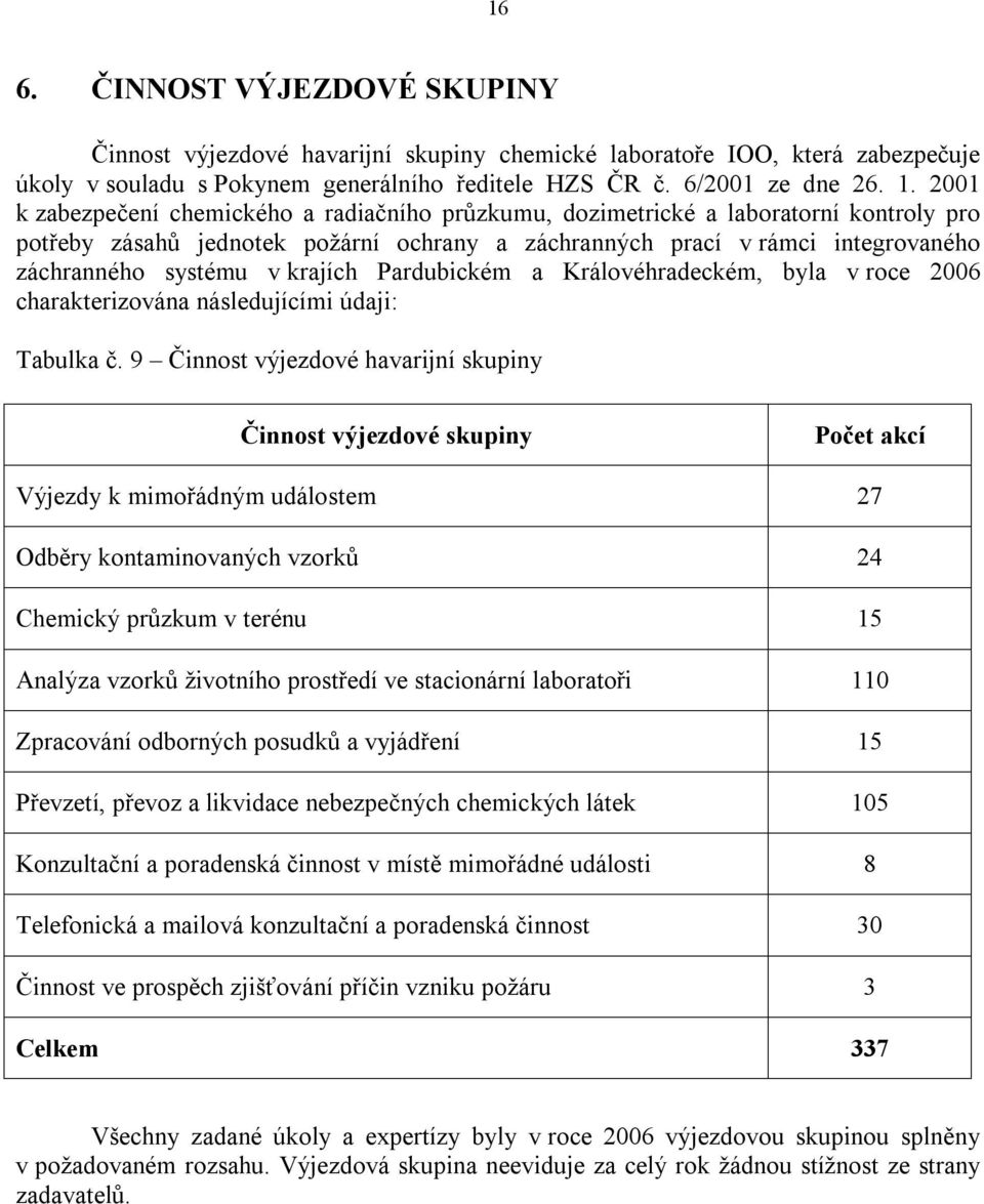 krajích Pardubickém a Královéhradeckém, byla v roce 2006 charakterizována následujícími údaji: Tabulka č.