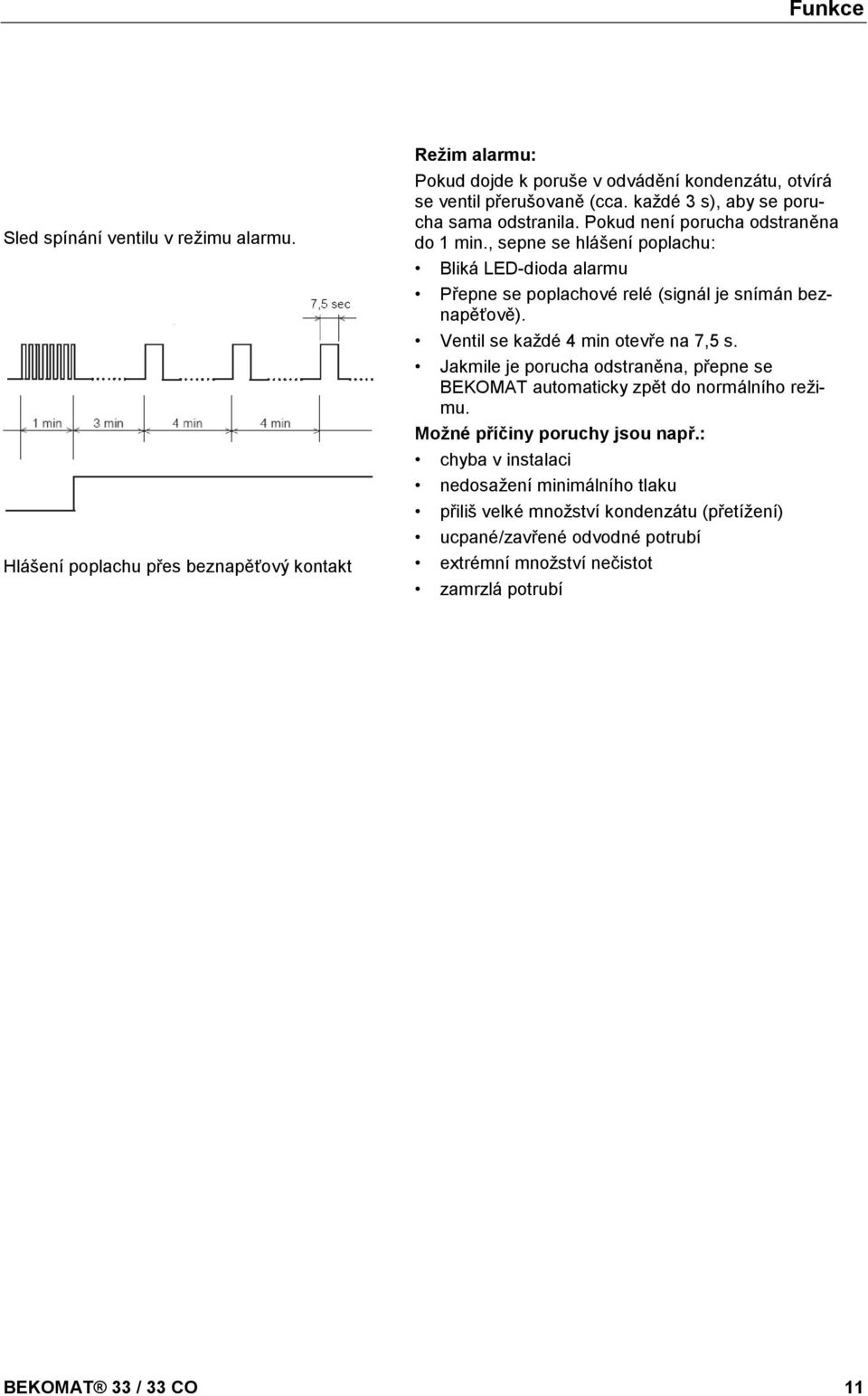 každé 3 s), aby se porucha sama odstranila. Pokud není porucha odstraněna do 1 min., sepne se hlášení poplachu: Bliká LED-dioda alarmu Přepne se poplachové relé (signál je snímán beznapěťově).