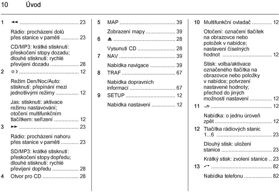 .. 23 Rádio: procházení nahoru přes stanice v paměti... 23 SD/MP3: krátké stisknutí: přeskočení stopy dopředu; dlouhé stisknutí: rychlé převíjení dopředu... 28 4 Otvor pro CD... 28 5 MAP.