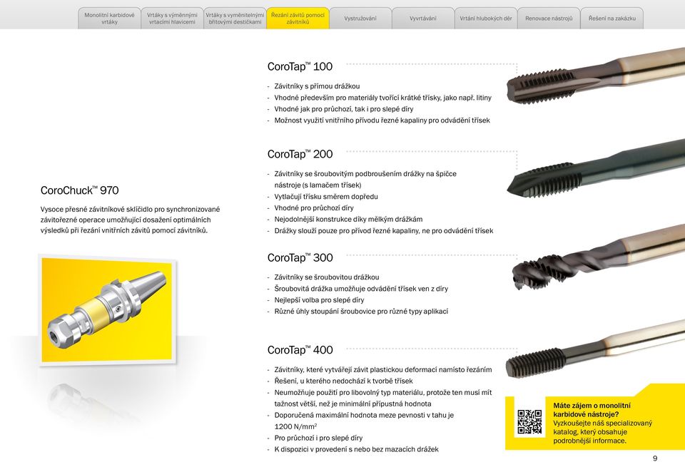 synchronizované závitořezné operace umožňující dosažení optimálních výsledků při řezání vnitřních závitů pomocí.
