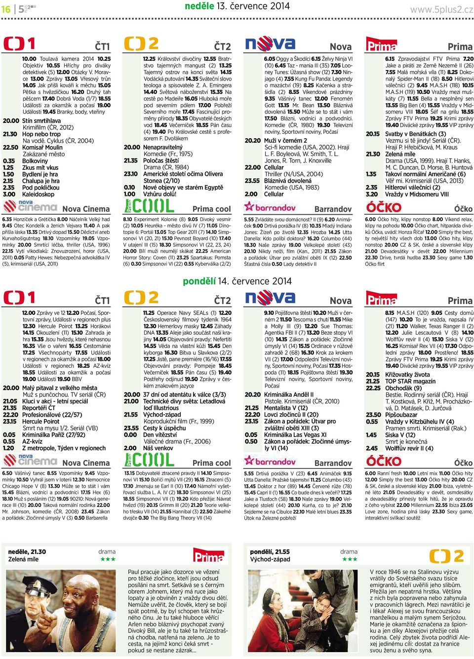 00 Stín smrtihlava Krimifilm (ČR, 2012) 21.30 Hop nebo trop Na vodě. Cyklus(ČR, 2004) 22.50 Komisař Moulin Zakázané město 0.35 Bolkoviny 1.25 Zkus mít vkus 1.50 Bydlení je hra 2.15 Chalupa je hra 2.