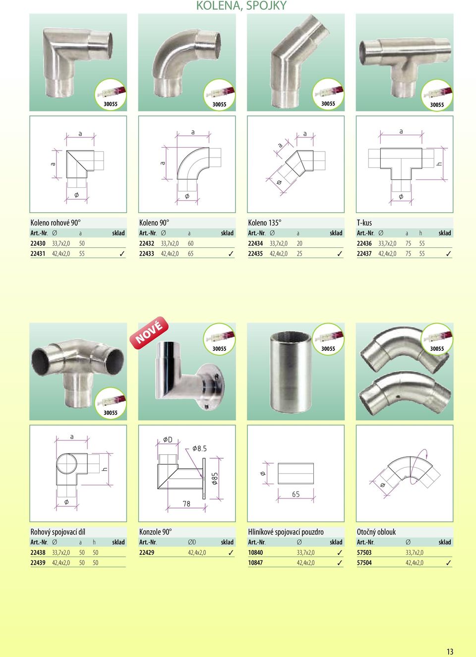 -Nr. Ø a h sklad 22438 33,7x2,0 50 50 22439 42,4x2,0 50 50 Konzole 90 22429 42,4x2,0 Hliníkové spojovací pouzdro Art.-Nr. Ø sklad 10840 33,7x2,0 10847 42,4x2,0 Otočný oblouk Art.