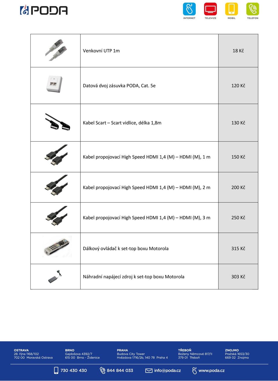 (M) HDMI (M), 1 m 150 Kč Kabel propojovací High Speed HDMI 1,4 (M) HDMI (M), 2 m 200 Kč