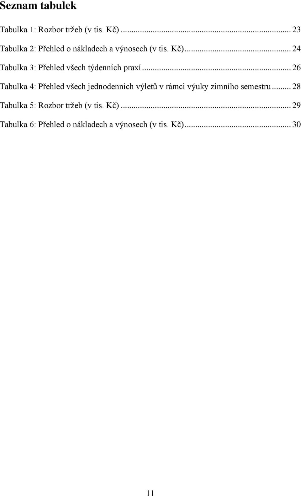 .. 24 Tabulka 3: Přehled všech týdenních praxí.