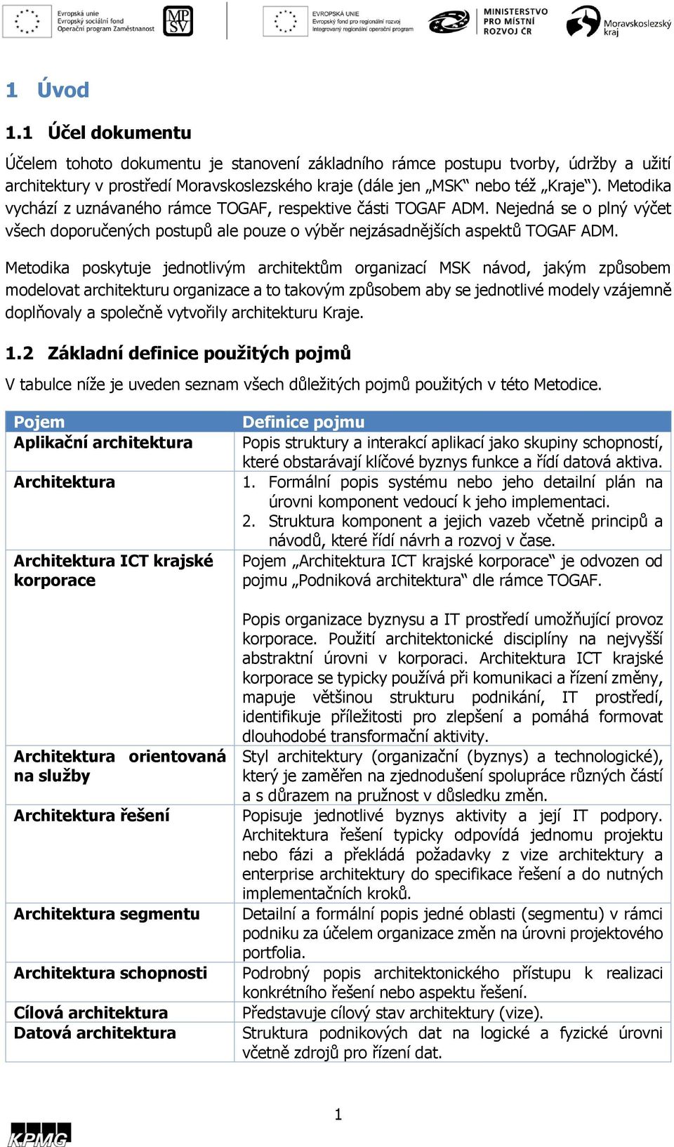 Metodika poskytuje jednotlivým architektům organizací MSK návod, jakým způsobem modelovat architekturu organizace a to takovým způsobem aby se jednotlivé modely vzájemně doplňovaly a společně