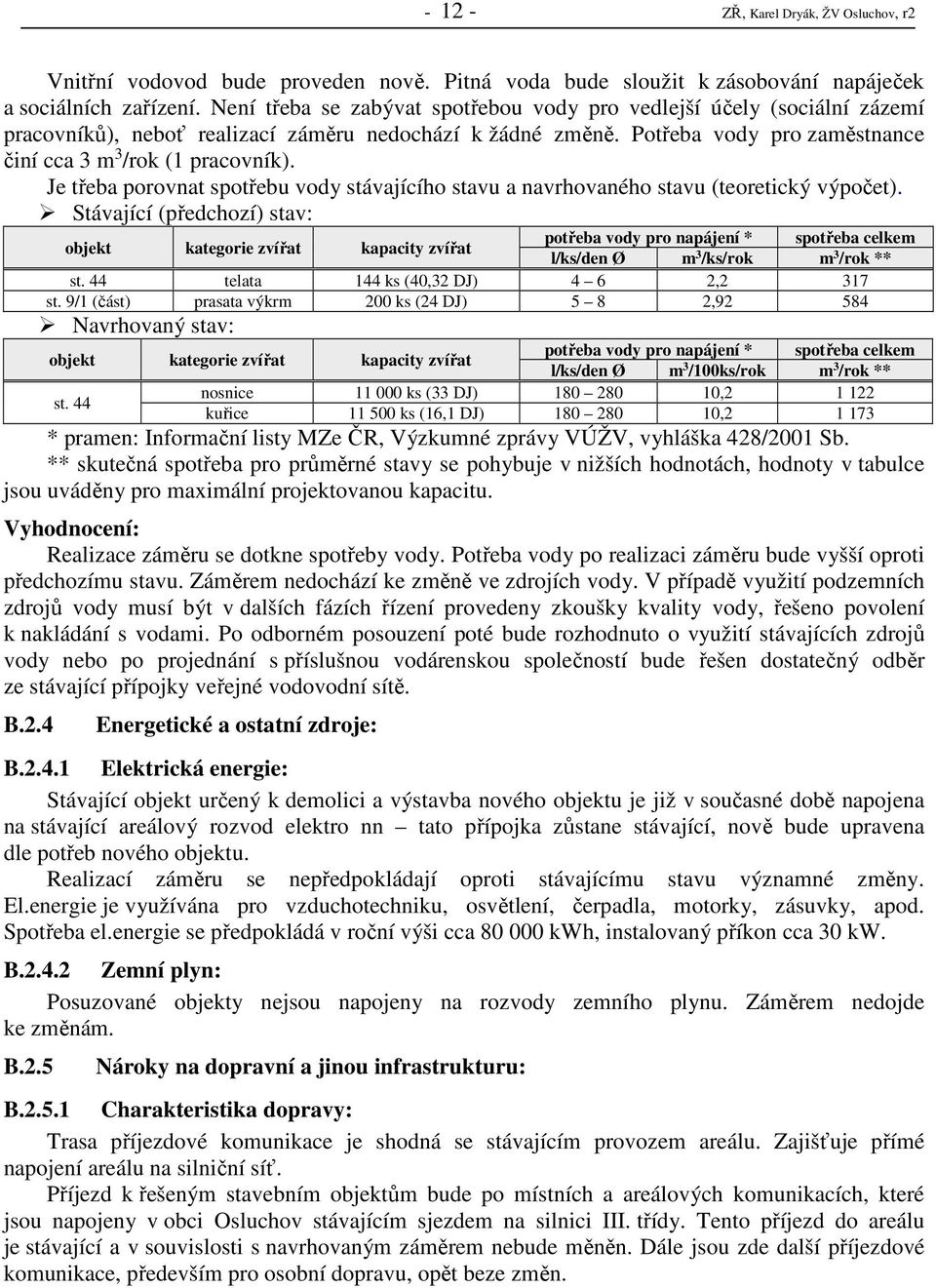 Je třeba porovnat spotřebu vody stávajícího stavu a navrhovaného stavu (teoretický výpočet).